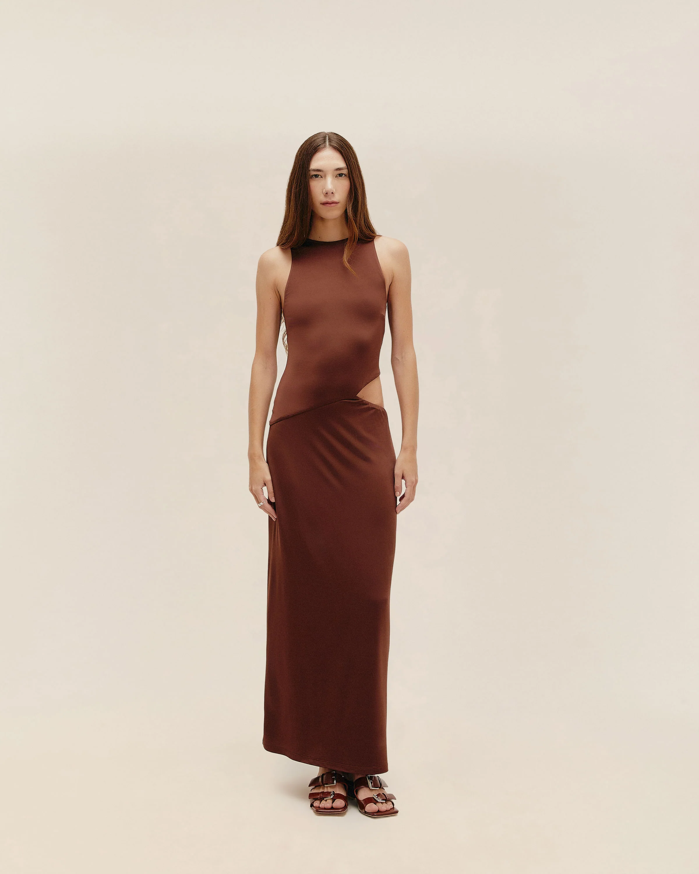 CUT OUT DRESS BRAUNA BROWN