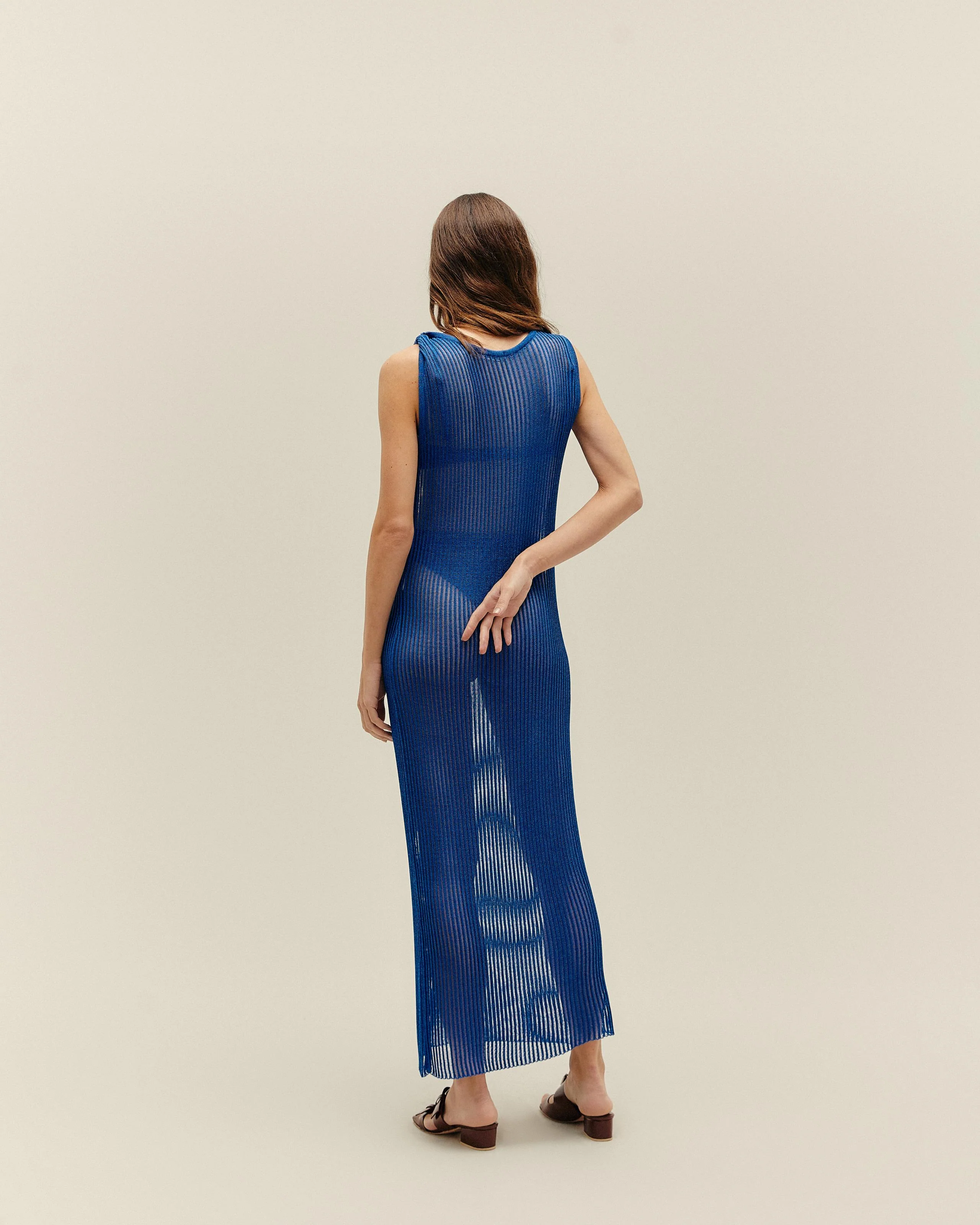 KNIT TWISTED DRESS COBALT BLUE - Image 2
