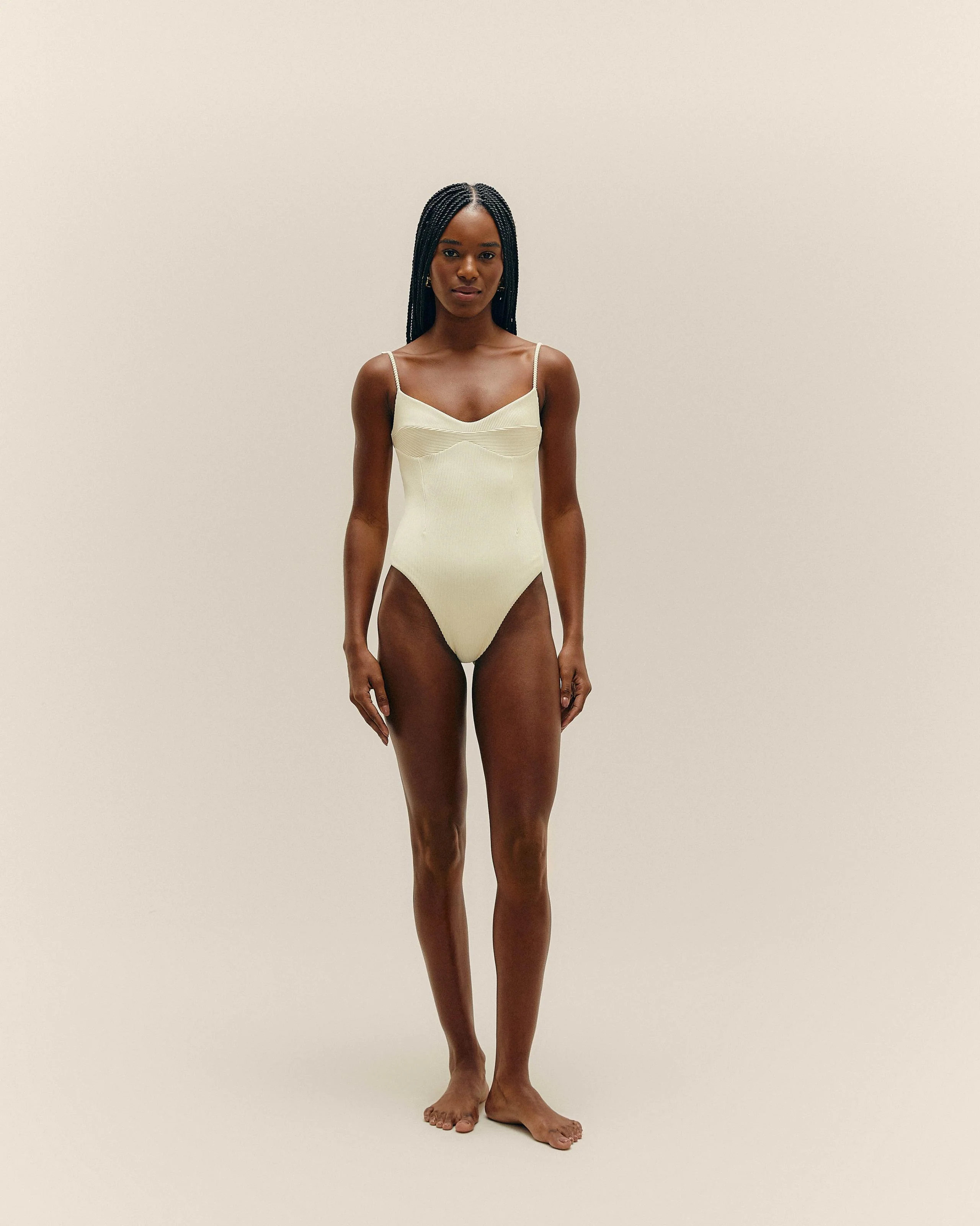 RIBBED MONICA SWIMSUIT WHITE CLAY - Image 2