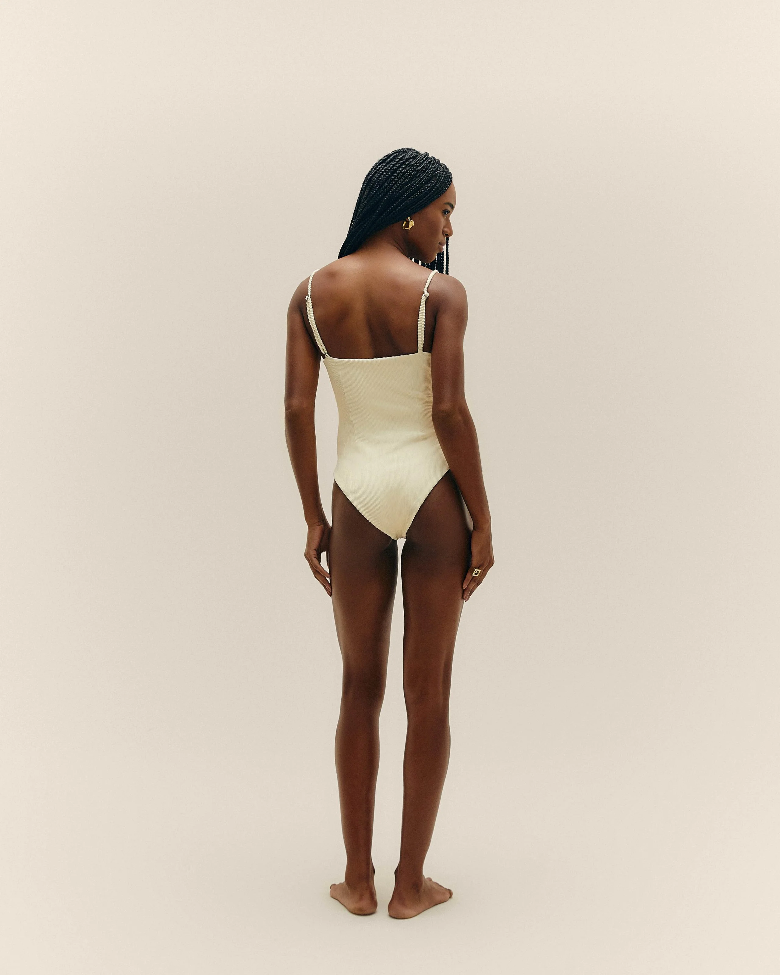 RIBBED MONICA SWIMSUIT WHITE CLAY - Image 3