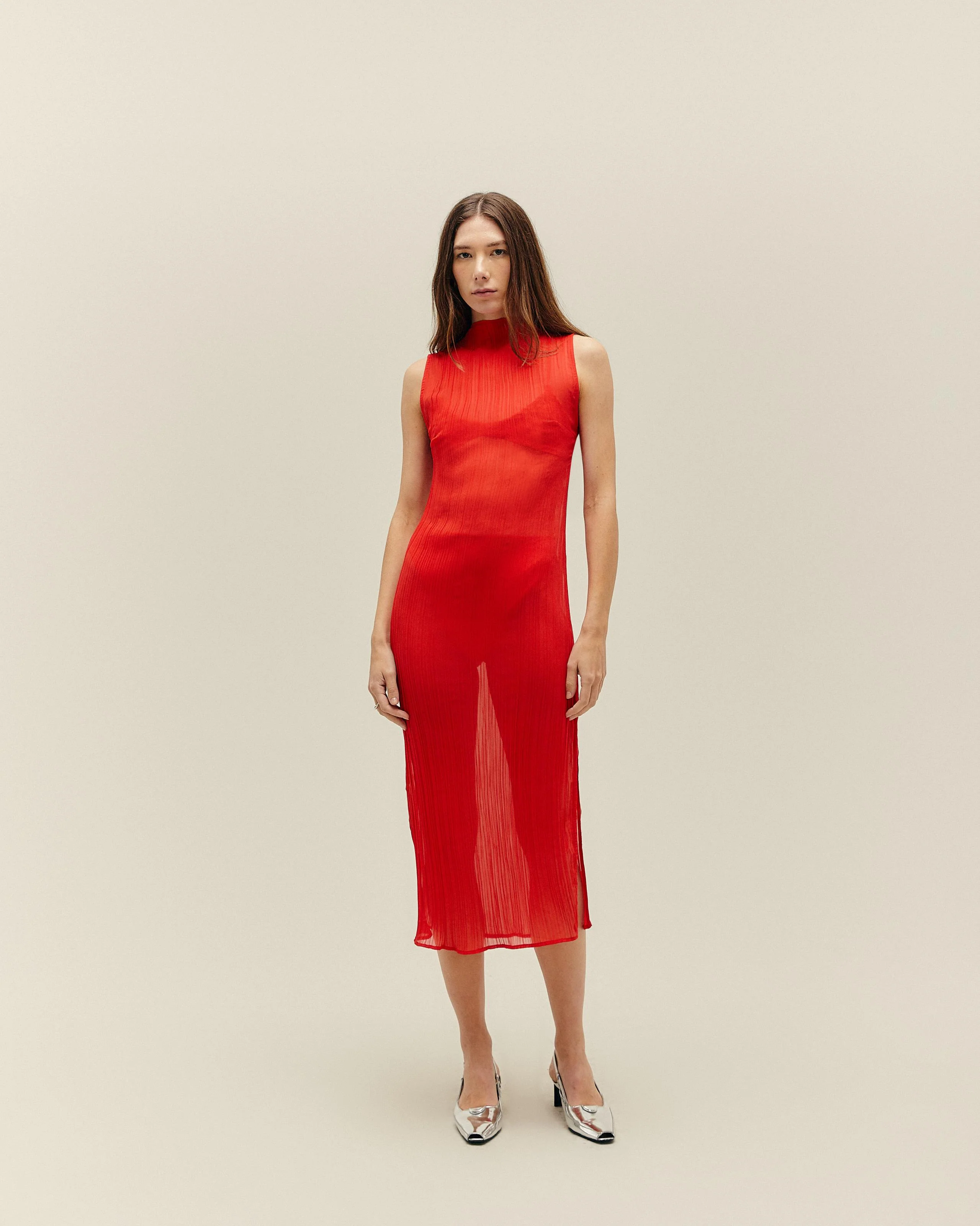 VESTIDO PINTON PLISSADO RED SHIFT