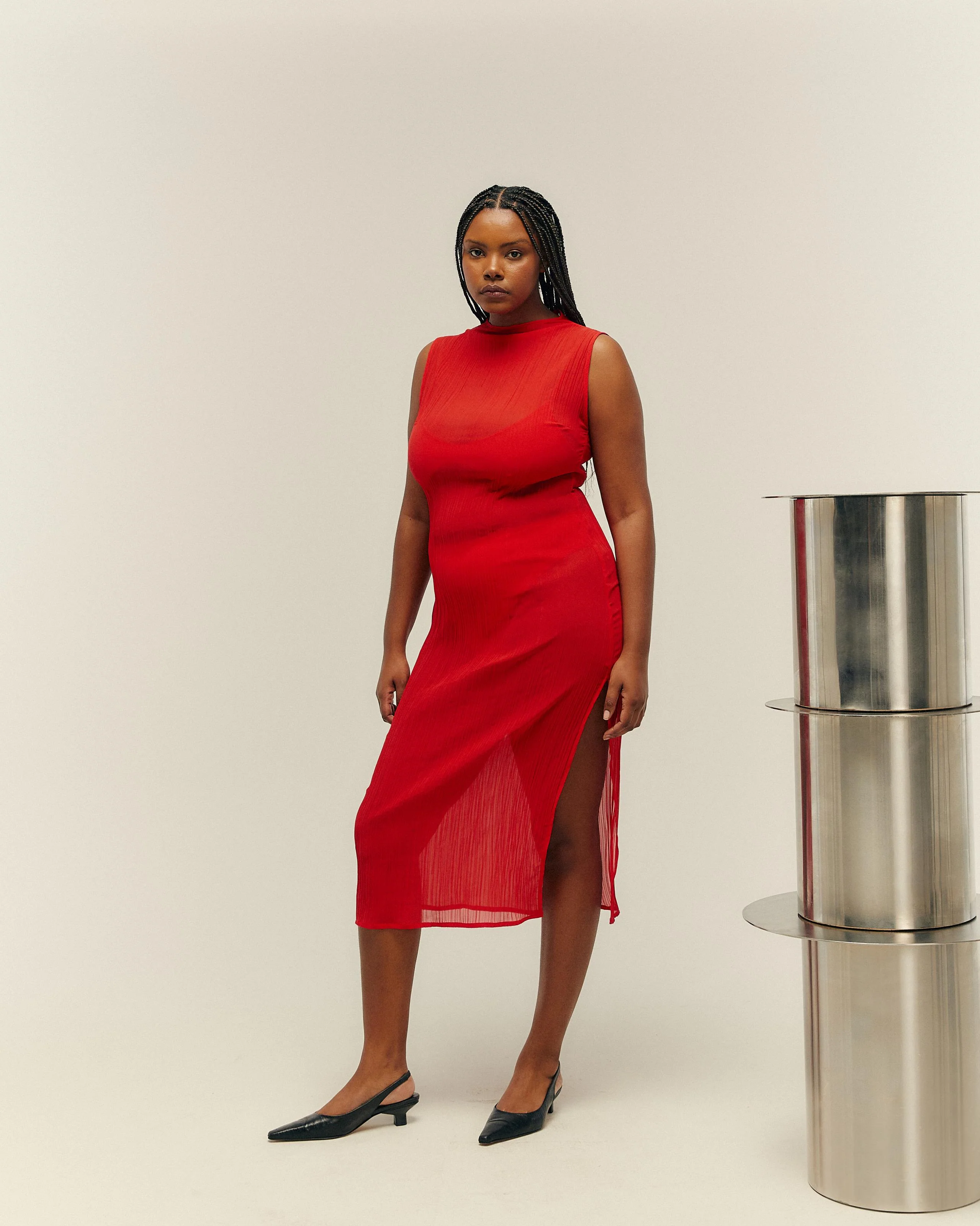 VESTIDO PINTON PLISSADO RED SHIFT - Image 6